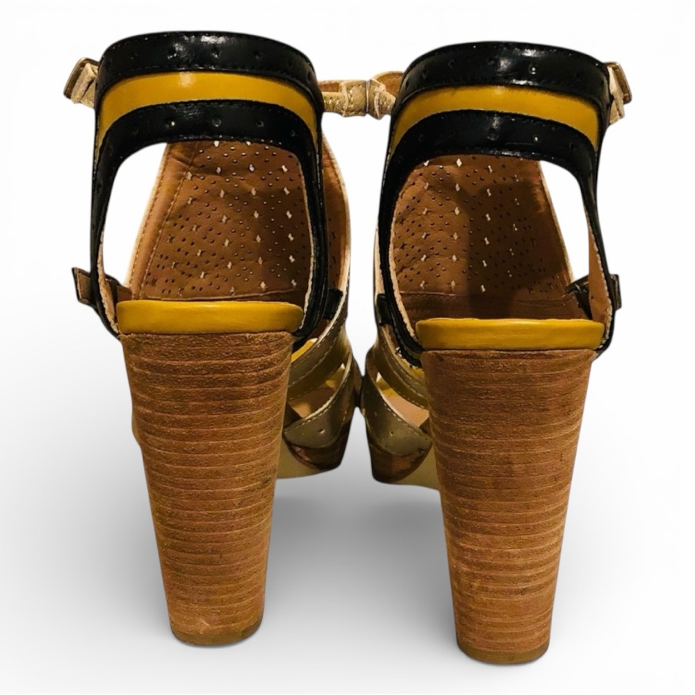 Lovely People Micky Strappy High Heel Sandals Shoes Yellow Black 7.5 Party - Picture 4 of 5
